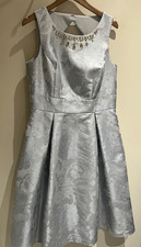 Joanna Hope Dress Size 12 Silver Jacquard Fit Flare Sleeveless Embellished Party
