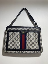 Old Gucci Shoulder Bag Sherry Line GG Navy Red 41.02.013 Leather Women's