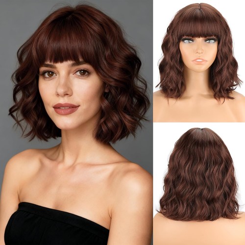 Brown wavy wigs with - wigs, bangs