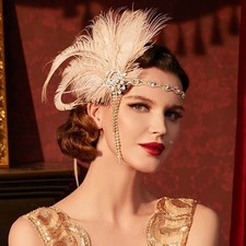 Vintage 1920s Feather Headband Headwear for Masquerade Party Hair Accessories UK