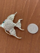 Trifari Vintage Gold-Tone Angelfish Brooch With Green Rhinestone Eye