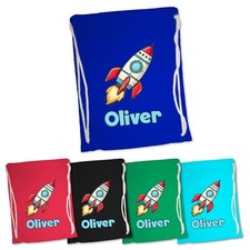 Personalised Rocket Ship Gym Bag for Kids, Cotton School, Nursery Swim PE Travel