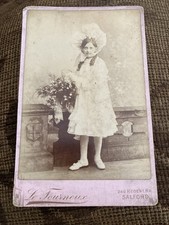 Victorian Cabinet Card Photo Girl in Bonnet - Tourneux, Salford