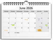 2026 Calendar A4 Wall Month to