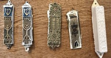 Mezuzah Cases with Scrolls 5 cases 3 containing scrolls 