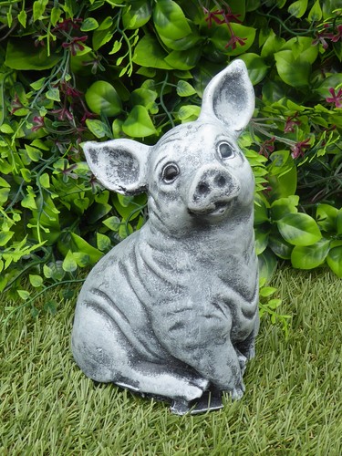 Handcrafted cast stone pig - handcrafted,