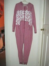 LADIES NEXT NIGHTWEAR LONG SLEEVED PINK MARL HOODED CATSUIT. Size M. 