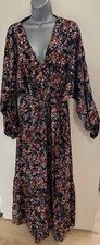 H & M Black Floral Balloon Sleeve Belted Maxi Dress Size XL UK 20-22