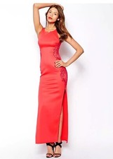 Coral Maxi Dress  16 Side Slit Lace Party  Occasion Evening Wedding Prom Gown