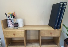 Vintage Solid Wood Desktop Shelves Desk Bookshelf Storage Organizer 2 Draws