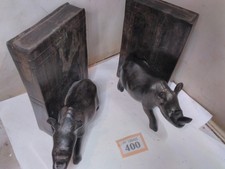 Carved Wooden Rhino Bookends