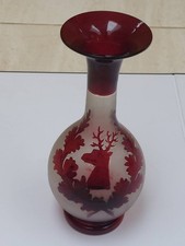 Hand Blown Ruby Vase with Deer