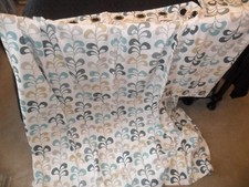 PAIR OF HELENA SPRINGFIELD EYELET CURTAINS CREAM/GREEN PRINT W66 L72" VGC LINED