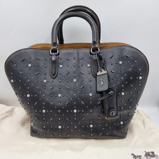 Coach Dakotah Black Rivets Genuine Leather Satchel Hand Shoulder Bag Purse 12163