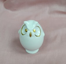 Hollohaza Owl Porcelain White 1970s Gold Accents Hungarian - N20