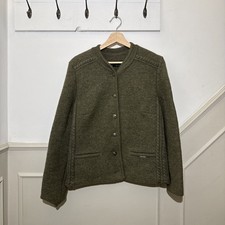 Geiger Wool Cardigan With Pockets Size 42 Khaki Pure New Wool Made In Austria 