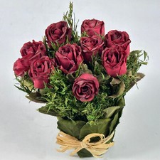 Vintage French Bunch Of Small Deep Red Artificial Roses, Floral Decoration