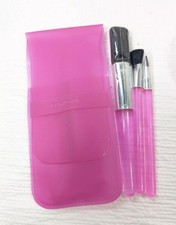 NEW CLINIQUE travel makeup brush set translucent pink mini brushes plastic case