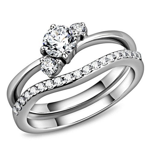 Three stone ring set silver - ,