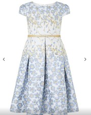 Monsoon Petal Jacquard Occasion Dress Blue Gold Age 10 Party Wedding Flower Girl