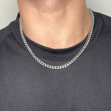 Short 18 Inch 5mm Classic Cuban Curb Necklace Chain Stainless Steel Mens Unisex