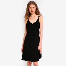 Ex Jack Wills Black Crepe Slip Dress Strappy Size 4 - 16