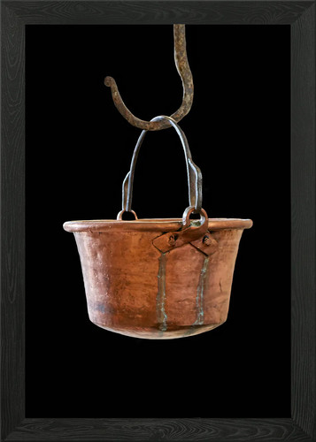 Old hanging cauldron - old, framed