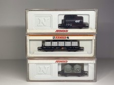 3 Arnold N Gauge Continental Wagons Incl Tankers & Bogie Flat Car With Load