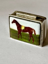Vintage Sterling Silver & Enamel Snuff Pill Box Birmingham 1990 CME Racehorse