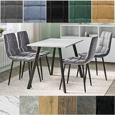 110cm Dining Table & 4 Pcs Velvet Chairs Set Modern Metal Kitchen Furniture