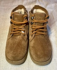 UGG Neumel Suede Brown Ankle Lace Up Boys Boots with Side Zip. Size UK 2 EU 33