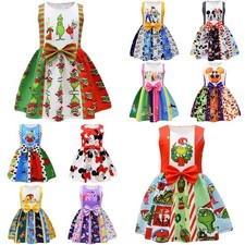 Girls Christmas Grinch Costume Bowknot Dress Skirt Princess Party Birthday Fancy