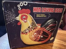 Vintage Tin Hen Laying Eggs Battery Operated Toy with Box & 4 Eggs (Faulty)