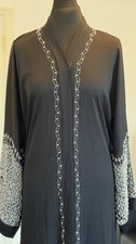 Luxury  Abaya. Modest Black Embroidered Open Panelled Abaya