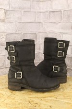 BLACK LEATHER SHEEPSKIN UGG AUSTRALIA WILCOX BIKER BOOTS SIZE 4.5 / 37 FAIR USED