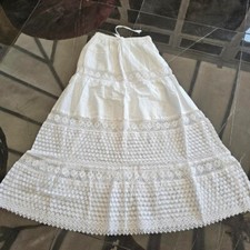 White Maxi Skirt Long Summer Holiday Cotton Tiered One Size 8 10 12 14 16