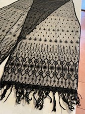 Antique Black CHANTILLY LACE Evening Wrap / MOURNING Shawl 88” x 19” 