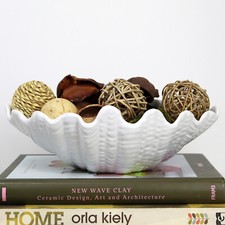 Clam Shell Dish White Ceramic