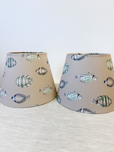 Pair fish print lampshades - fish,
