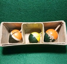 A Set Of Three Old Pike Bungs/Floats In A Vintage Crystalate Billiard Ball Box.