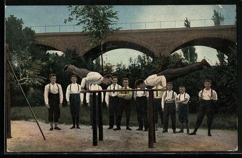 Postcard men doing - of,