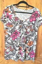 SPIRITO DI ARTIGIANO UK16 White Bold Floral Flowy Smock Jersey Blouse/Top