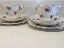 Colclough x2 Trio sets Pink Roses Tea cup, saucer and plate