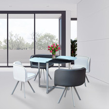 Dining Table Set with 4 Velvet SpaceSaver White and Black Chairs