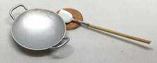 Dolls house silver metal wok - dolls,