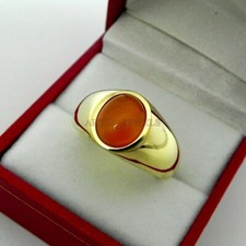 Natural Red Onyx Gemstone with 14K Gold Plated Silver Ring For Men's #1323