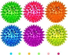 6 Spiky 6.5cm LED Flashing Bouncy Disco Balls with Light, Squishy Stress Relief