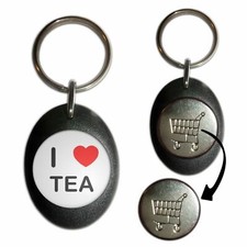 Tea I Love Plastic Shopping Trolley £1/€1 Coin Key Ring (43mm x 32mm)