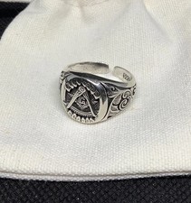 S925 Silver Masonic Ring Men’s Freemasons Masonry Mason Signet Adjustable Gift A