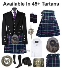 Men's Welsh Dragon 11 Pieces Prince Charlie Jacket Kilt Outfit In 45+ Tartans